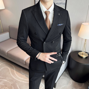 品质货条纹双排扣西服男套装三件套修身西装礼服商务SJT826-P265图片