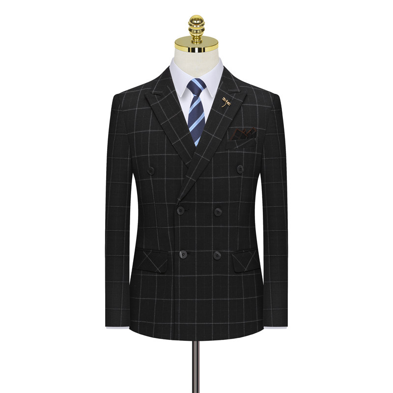 假模高档西装套装男西服三件套格子西服双排扣商务职业正装864,男装西服套装,星座1012