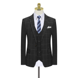 格子款一粒扣浅灰西装套装三件套正装西服礼服8121-P280，男装西服套装，星座1012