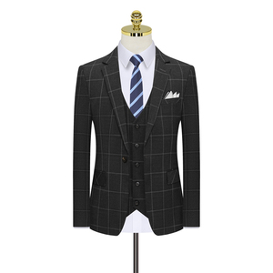 格子款一粒扣浅灰西装套装三件套正装西服礼服8121-P280图片