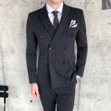 英伦休闲商务条纹双排扣西服三件套发型师套装正装SJT807-P260，男装西服套装，星座1012