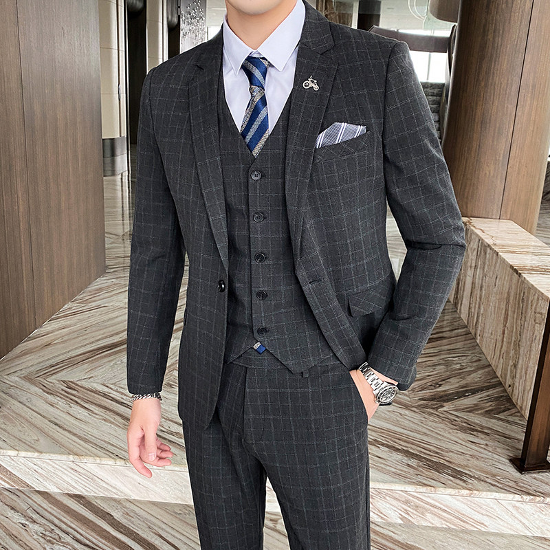 格子西装男套装新郎修身结婚西服流行婚礼休闲1012-SJT830-P280图片