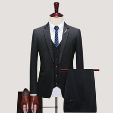 精致西装男套装三件套条纹新郎结婚礼服商务职业休闲西服三件套，男装西服套装，星座1012