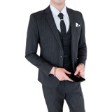 条纹西装男套装三件套西服灰色职业商务结婚礼服1012-SJT813-P280，男装西服套装，星座1012