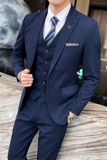 新款西装男套装三件套修身条纹西服新郎结婚礼服商务SJT827-P280，男装西服套装，星座1012