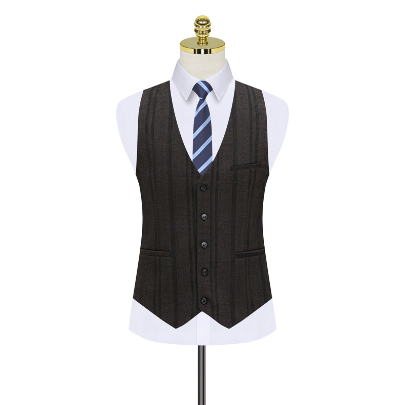 假模图条纹棕色西服套装男三件套修身西装结婚商务正装822-P260,男装西服套装,星座1012