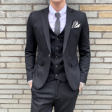 新款绅士条纹西服套装男休闲西装三件套修身结婚礼服SJT813-P280，男装西服套装，星座1012