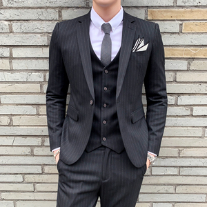 新款绅士条纹西服套装男休闲西装三件套修身结婚礼服 SJT813-P280图片