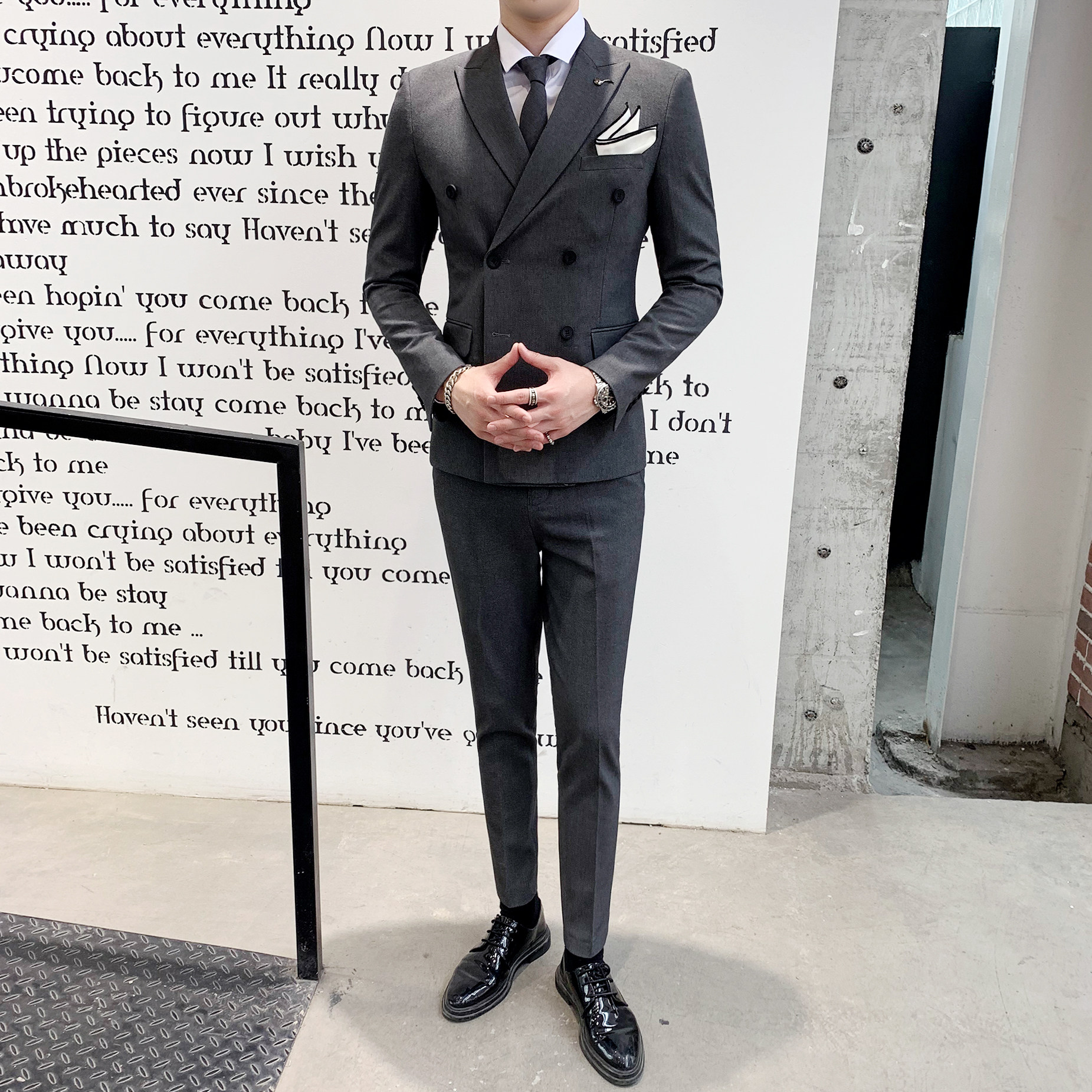 英伦修身双排扣西装男套装三件套绅士商务潮流小西服SJT806-P260,男装西服套装,星座1012