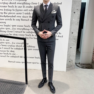 英伦修身双排扣西装男套装三件套绅士商务潮流小西服SJT806-P260图片