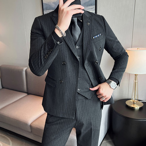经典款双排扣修身西装套装男士西服三件套商务礼服SJT826-P265图片