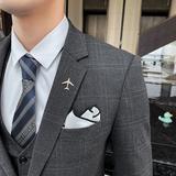 双线格子西装套装男三件套修身帅气礼服正装西服SJT823-P275，男装西服套装，星座1012