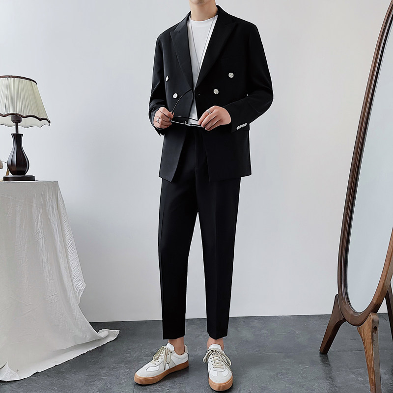 春夏款男生薄款西装礼服两件套宽松西服休闲轻熟LJT859-P180图片