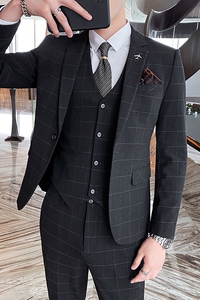 英伦商务格子男士西服套装三件套帅气修身礼服SJT821-P260图片