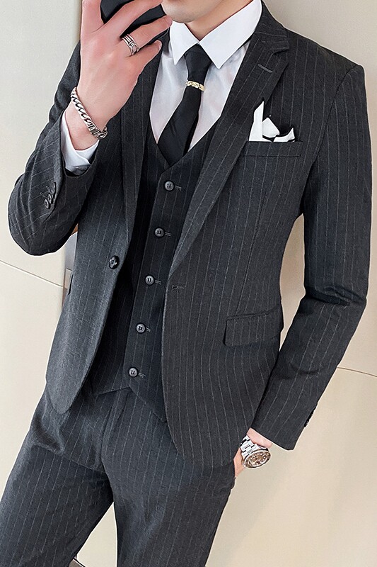条纹西装男套装三件套新郎结婚礼服修身商务西服SJT813-P280,男装西服套装,星座1012