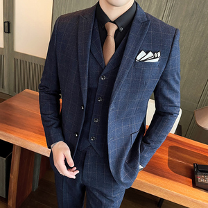 格子西装男套装三件套帅气商务婚礼服修身西服SJT851-P260图片 格子西装男套装三件套帅气商务婚礼服修身西服SJT851-P260图片