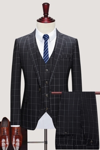 西装男套装格子修身西服商务职业正装礼服新郎结婚伴郎 P185图片