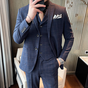 21秋冬新格子西服套装男西装三件套结婚礼服商务正装SJT851-P260图片