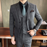 21秋冬韩版修身格子西服套装男潮流西装结婚礼服正装SJT863-P285，男装西服套装，星座1012