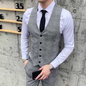 男士千鸟格修身西服马甲男新郎主持人礼服背心M801-P60图片