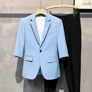 夏季七分袖西服上衣外套纯色西装中袖XZ01-P70图片