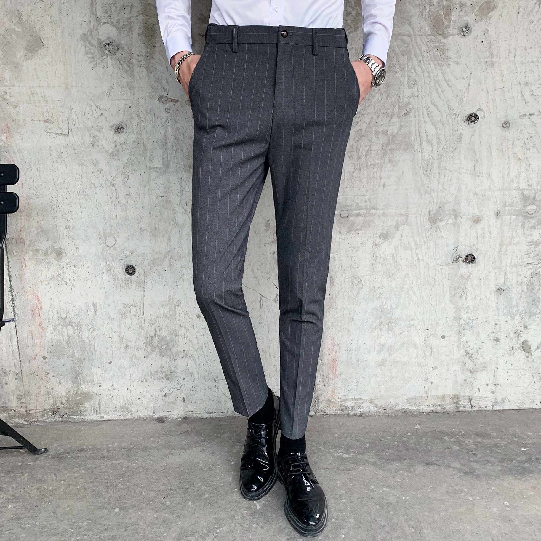 条纹西裤男长裤职业商务西服裤子小脚裤锥形男裤潮1012,男装西裤,星座1012