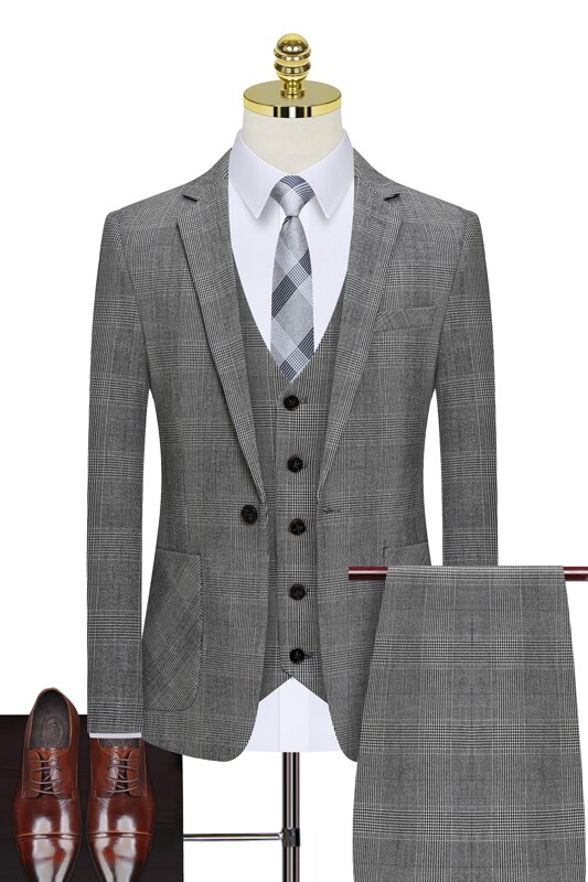 新款千鸟格西装套装三件套帅气礼服修身假模图西服8011-P300,男装西服套装,星座1012