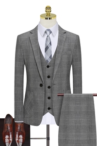 新款千鸟格西装套装三件套帅气礼服修身假模图西服8011-P300图片