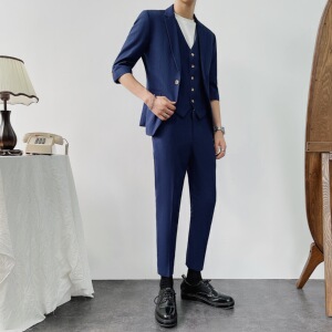 夏薄款西装男套装西服三件套修身SJT834-P205上衣105马甲45裤子55图片