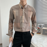 新款条纹长袖衬衫男商务职业衬衣立领微宽松轻熟风CS969-P70，男装衬衫，星座1012