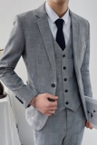 2025秋冬新款千鸟格修身西服男套装三件套商务休闲西服8011-P300，男装西服，星座1012