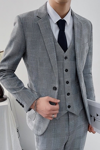 2025秋冬新款千鸟格修身西服男套装三件套商务休闲西服8011-P300图片