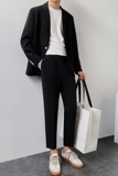 轻熟男士西装套装两件套宽松西服一粒扣黑色纯色休闲LJT858-P180，男装西服套装，星座1012
