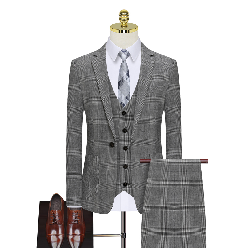 新款千鸟格西装套装三件套帅气礼服修身假模图西服8011-P300，男装西服套装，星座1012