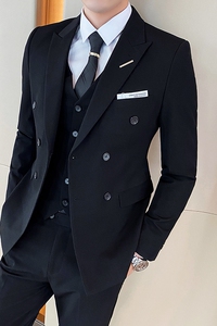 西装男套装修身双排扣结婚西服商务职业礼服三件套SJT832-P235图片