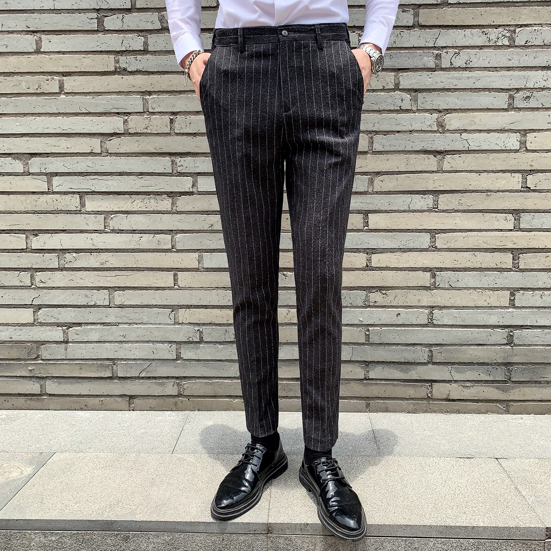 男士英伦风韩版修身条纹休闲裤男长裤1012,男装休闲裤,星座1012