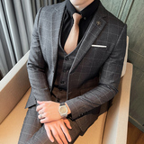 21秋冬新格子西服套装男韩版西装三件套新郎结婚礼服SJT811-P280，男装西服套装，星座1012
