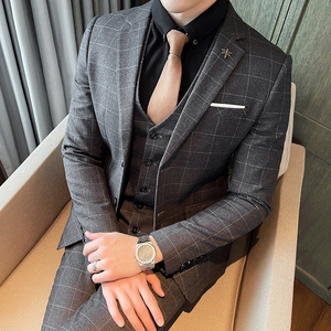 21秋冬新格子西服套装男韩版西装三件套新郎结婚礼服SJT811-P280图片