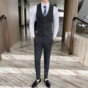 西装男套装三件套新郎结婚礼服格子商务正装职业1012-SJT823图片