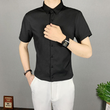 夏季薄款黑色男士短袖衬衫时尚韩版修身休闲弹力衬衣男商务潮，男装衬衫，星座1012