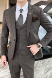 英伦格子西装男套装三件套修身西服商务礼服SJT821-P260，男装西服套装，星座1012