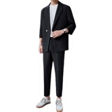 夏季中袖男生西服上衣休闲七分袖西装帅气黑色免烫DX856-P120，男装西服套装，星座1012