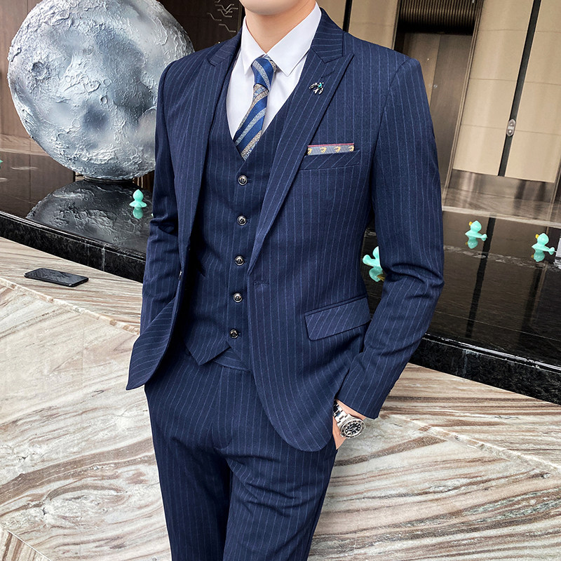 条纹西服男士套装三件套绅士西装商务休闲礼服新郎1012-827,男装西服套装,星座1012