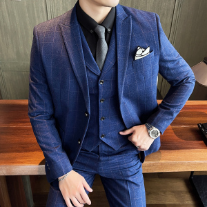 西装男套装格子新郎结婚礼服三件套韩版修身商务职业SJT851-P260图片