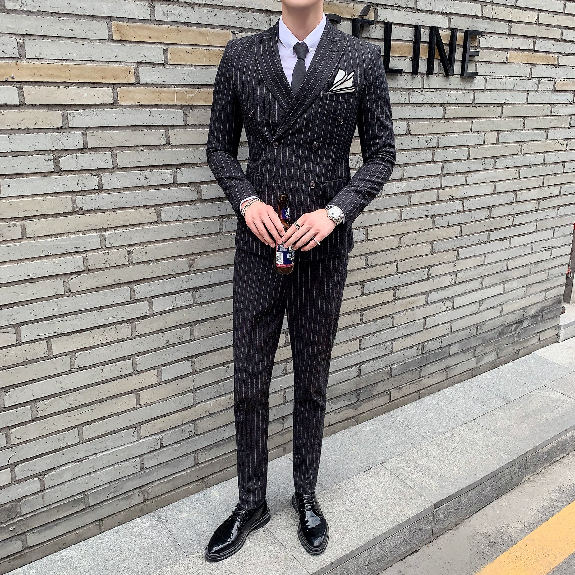 秋冬英伦双排扣条纹男士西服套装正装新郎礼服三件套SJT810-P295，男装西服套装，星座1012