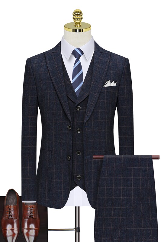 假模品质格子西服套装男三件套商务职业礼服正装新郎SJT851-P265,男装西服套装,星座1012