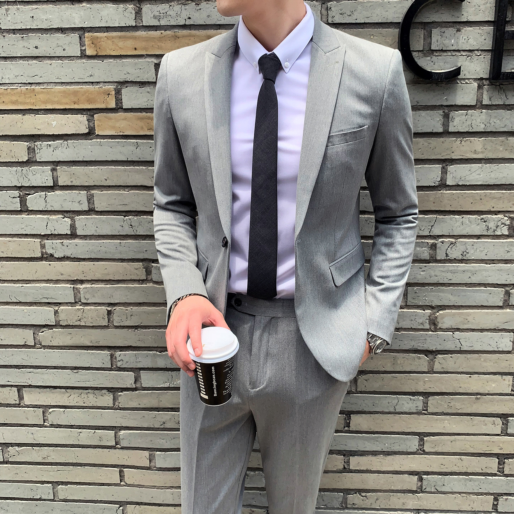 纯色西装套装两件套商务质感修身潮流西服LJT803-P220，男装西服套装，星座1012