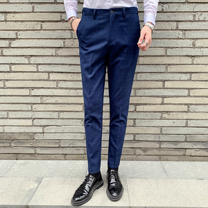 男士韩版修身西裤英伦风长裤垂坠感格子休闲裤 1012-K811-P75图片