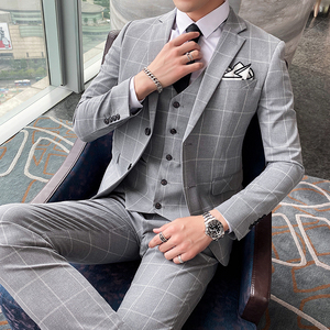 男士格子西装男套装两粒扣商务英伦修身西服三件套SJT812-P280图片