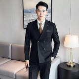 高品质条纹双排扣西装男套装三件套修身商务SJT826-P265，男装西服套装，星座1012
